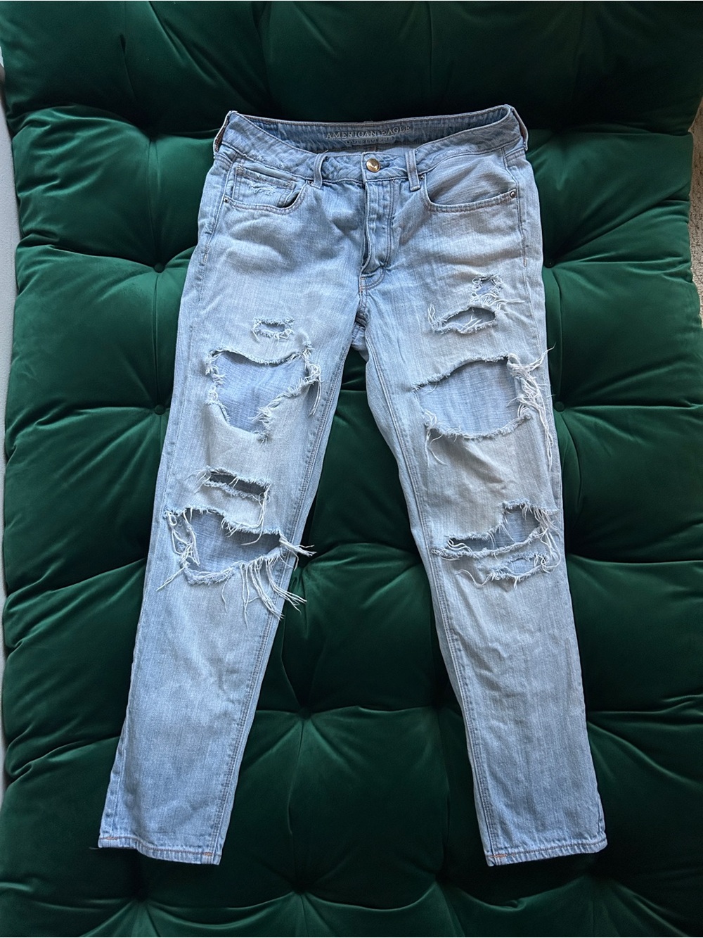 Light wash distressed boyfriend jeans
